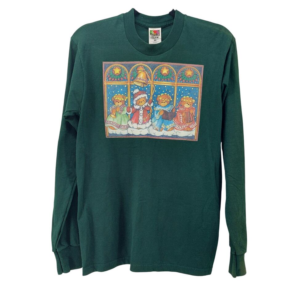 Ugly Christmas Long Sleeve Top Teddy Bears Hunter Green Sz M